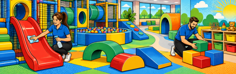 การทำความสะอาดพื้นที่สนามเด็กเล่น Soft Play