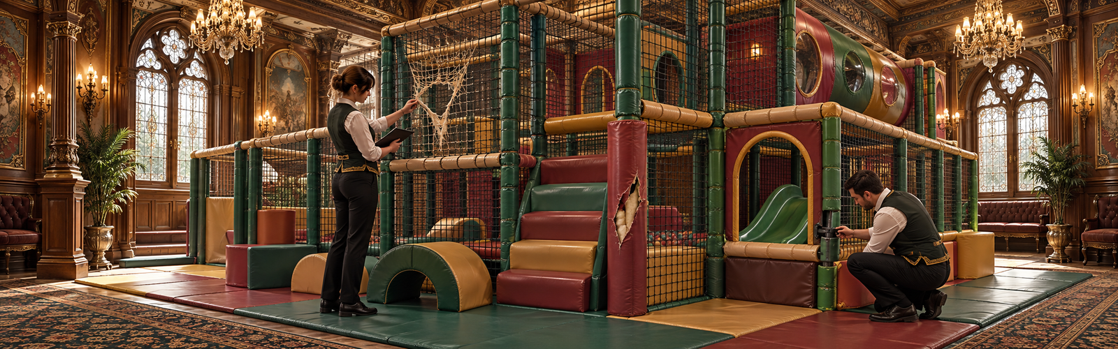 การตรวจเช็ก Soft Play เมื่อตาข่าย เบาะ หรือชิ้นส่วนเครื่องเล่นเกิดความเสียหาย